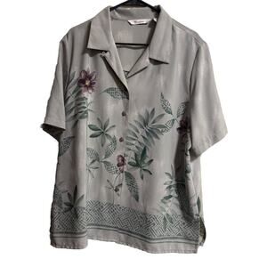 Vintage TanJay Sz 16 Sage Floral Hawaiian Print Button Down 90’s Grandma Cottage